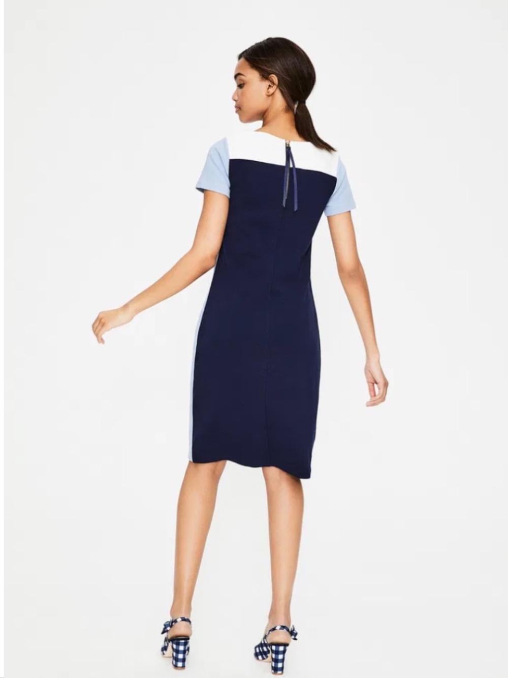 Boden Jeanette Ottoman Dress Navy, Light Blue and White Colorblock Midi Dress - Picture 3 of 8